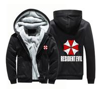 BYXLMS Men's Fleece Hoodies for Resident/Evil/Umbrella Full Zip Up Pullover Long Sleeve Hooded Sweatshirts Autumn Winter Hoody Jackets-Black A||3XL