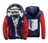 BYXLMS Men's Hoodies Pullover for Attack Titan Zip Up Sweatshirts Fleece Jackets Wool Coats Autumn Winter Outerwear Tops for Men-Red Blue||5XL