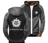 BYXLMS Men's Hoody Sweatshirts for Supernatural Zip Up Hoodies Pullover Color Block Cardigans Jackets Fashion Comfortable Jumpers Tops-Dark Grey||L