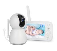 Byxsb Baby Monitor 5 inch with Camera IPS Screen LCD Display, 360°/90°Remote Pan/Tilt/Zoom, Night Vision, 2-Way Talk, 10 Lullabies, Temperature, Feeding Reminder