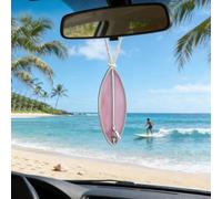 BYXVSBYS Surfboard Car Decor Charm Beach Rear View Mirror Accessories Stained Glass Car Accessories Ocean Decor Hanging Sun Catcher Surfer for Women Man (Pink)
