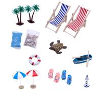 BYYLECL 14PCS 1:12 Beach Miniature Decoration Outdoor Accessories for Micro Landscape Summer Shell Sun Bumbershoot Wooden Beach Chair One Size