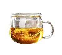 BYYLECL 350ml Glass Tea Infuser Cup, Glass Teacups with Strainer and Lid, Clear Borosilicate Glass Mug Glass Cups for Blooming Tea, Loose Tea Brewing 3-Pcs Bottle Cap Set