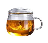BYYLECL 350ml Glass Tea Infuser Cup, Glass Teacups with Strainer and Lid, Clear Borosilicate Glass Mug Glass Cups for Blooming Tea, Loose Tea Brewing Round Cover 3-Pc Set