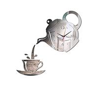 BYYLECL 3D Wall Clock Acrylic Coffee Cup Teapots, DIY Acrylic Coffee Cup Teapot 3D Wall Clock Decorative for Home Kitchen Dining Living Room 40x40cm