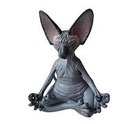 BYYLECL Cat Sphynx Cat Meditate Statue Collectible Figurines Yoga Relaxed Pose Buddha Meditation Sphynx Cat Collections Cat Statue for Home Office Car Desk Decoration Black