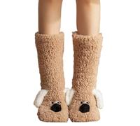 BYYLECL Womens Slipper Socks Fluffy Slipper Socks Cartoon Fuzzy Socks Cute Animal Coral Fleeces Non-slip Long Stockings for Women Cafe