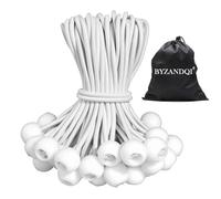 BYZANDQI Bungee Cord with Balls, 25Pcs 4 Inch White Bungee Ball Cords, Heavy Duty Tarp Bungees Ties Elastic Tie Down Straps for Tarpaulin Tent Camping Pavilions Flag Marquee