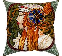 Byzantine Head. The Blonde. Needlepoint Kit w/Printed Tapestry Canvas (40 × 40 cm) - Needlepoint Cushion Kit for Creative Home Décor - Needlework Kit for Adult Beginners