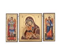 Byzantine Triptych Icon - Theotokos Axion Estin - Wooden Folding Orthodox Icon - Religious Gift for Prayer Corner