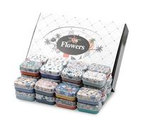 BYZCYSG Mini Storage Tin Box Set, 32 Pieces, 16 Designs, 6 x 4 x 2.5 cm, Decorative Metal Containers (Floral A)