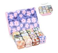 BYZCYSG Mini Storage Tin Box Set, 32 Pieces, 16 Designs, 6 x 4 x 2.5 cm, Decorative Metal Containers (Floral B)