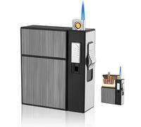 BYZESTY Cigarette Case with Lighter, Waterproof Cigarette Case with Lighter, Storm Lighter, Windproof, Gas Lighter, Cigarette Case with USB Rechargeable Can Hold 20 Cigarettes