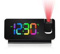 BYZESTY Digital Alarm Clock with Projection, Projection Alarm Clock 180°, Digital Alarm Clock with Temperature, Date, 12/24HR, USB & Battery Operated, Projection Clock for Bedroom