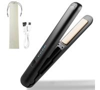 BYZESTY Mini 2-in-1 Cordless Hair Straightener and Curling Iron, Ceramic Coating, Ideal for Short and Curly Hair (Black, 2cm x 1cm)