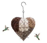 Byzieir Handmade Fiber Bird Nesting Heart, 20x20cm Metal Refillable Birds Nesting Material Holder, Natural Fiber Bird Nest Box For Outside, Cute Heart-Shaped Shelter For Wild Birds