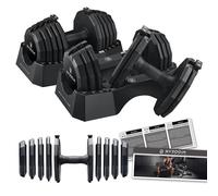 BYZOOM FITNESS Classic Series 50/55LB Adjustable Dumbbell Pair Set of 2 OR Single Unit (Check qty before purchase), 5-in-1 OR 15-in-1 Patented Secure System, Solid Cast Iron Core, Iconic 12-Sided