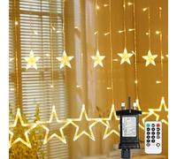 Bzavor LED Star Window Lights 2.5M 12 Stars 138 LEDs,Curtain Lights Indoor with Timer,Remote Control 8 Modes for Indoor Outdoor, Christmas Party, Garden, Balcony, Window, Room Warm White