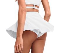 BZB Flowy Mini Skirt with Shorts Underneath Gym Yoga Workout Dance Tennis Short Skirts Sexy Outfit for Women, White, M