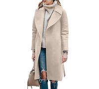 BZB Women's Long Wool Blend Pea Coat Winter Casual Overcoat Notched Lapel Collar Trench Coat Belted Long Jacket Outerwear, Beige, Medium
