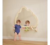 BZBRLZ Baby Montessori Wooden Frame Non-Shatter Safety Mirror w/Pull Up Bars, Infants Exploration Set, Infant Coordination Small Mirror for 6-18 Months(Natural)