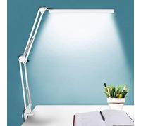 BZBRLZ LED Desk Lamp, Metal Swivel Arm, Eye-Caring Architect Task Lamp, Dimmable Office Table Lamp with 3 Colour Modes, 10 Brightness Levels and Adapter, Memory Function (White, Aluminum)