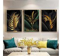 Bzdmly Nordic Modern Gold and Green Leaves Fashion Style Canvas Painting Posters Prints Wall Art Picture for Living Room Decor No Frame-40x50cmx3