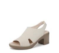 BZees Women's Eden Slingback Strappy Sandals Heeled, White Fabric, 6.5 UK