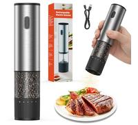 BZGG Electric Salt and Pepper Grinder, Rechargeable Pepper Mill with Adjustable Grind Coarseness, 60ml Refillable Salt Grinder, One-Touch Operation, Quiet Operation for Kitchen & Dining, Black