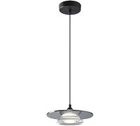 BZGPMFUD Chandeliers Black Frisbee Shape Pendant Light, Hammered Metal Hanging Lamp with Glass Shade Modern LED Chandelier- 3W - 3 Color Mode