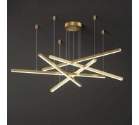 BZGPMFUD Chandeliers Linear Metal Chandeliers Long Bar Pendant Lamp Hanging Lights with Brushed Gold Finish LED 3 Color Pattern Island Light(5 Heads,95CM)
