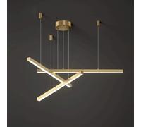 BZGPMFUD Chandeliers Linear Metal Chandeliers Long Bar Pendant Lamp Hanging Lights with Brushed Gold Finish LED 3 Color Pattern Island Light(3 Heads,95CM)
