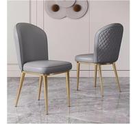 BZGPMFUD Dining Chair Mid Century Vintage Leather Set of 2 Upholstered Lounge for Kitchen Counter Living with Gold Metal Legs and Backrests(Gris)
