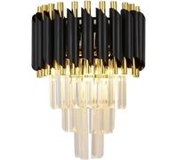 BZGPMFUD Wall Lamps Sconces Modern Wall Sconce Lighting Black Crystal Wall Light Fixture Bedside Light 3 Tiers Crystal Lamp Bedroom 2X E12 Base