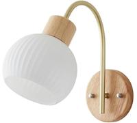 BZGPMFUD Wall Lamps Sconces Ribbed White Wall Lighting E27 Vintage Milk Glass Wall Sconce Gold Mid Century Wall Mounted Wood Farmhouse Bedroom Living