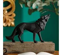 BZHIB 12.6 x 8.3 Inch Resin Geometric Wolf Statue, Animal Figurine for Desk & Shelf Decor, Unique Home & Office Decoration, Wolf Sculpture for Office Desk Accessories (Black, One Size)