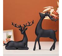 BZHIB 2-Pack Reindeer Christmas Decoration Indoor,Resin Sitting And Standing Deer Statues Elk Sculpture for Winter Indoor Fireplace Home Table Party Decor, black