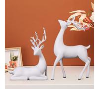 BZHIB 2-Pack Reindeer Christmas Decoration Indoor,Resin Sitting And Standing Deer Statues Elk Sculpture for Winter Indoor Fireplace Home Table Party Decor, white