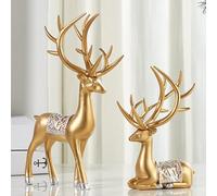 BZHIB 2-Pc Christmas Reindeer Decor Statue,Standing And Sitting Reindeer Resin Sculpture,Holiday And Christmas Decoration for Home Christmas Deer Table Centerpieces Supplies,Gold