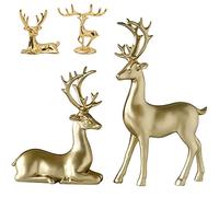 BZHIB 2 Pcs Christmas Reindeer Figurines Decor,Standing And Sitting Reindeer Resin Sculpture for Home Christmas Deer Table Centerpieces Supplies(Comes with 2 Gold Elk Figurines),Gold 1