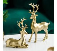 BZHIB 2 Pcs Reindeer Christmas Decorations,Standing And Sitting Reindeer Resin Sculpture,Christmas Deer Table Centerpieces Supplies,Holiday And Christmas Decoration for Home, 17cmx20cm/18cmx29cm,Gold