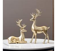 BZHIB 2 Pieces Reindeer Statue Christmas Decoration,Resin Sitting And Standing Deer Statues Elk Sculpture,Holiday Tabletop Christmas Figurine,Gold 1
