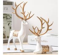 BZHIB 2pcs Christmas Reindeer Figurine Decoration,Standing And Sitting Reindeer Christmas Indoor Deer Decoration,Holiday And Christmas Decoration For Home,White