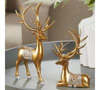BZHIB 2pcs Christmas Reindeer Figurine Decoration,Standing And Sitting Reindeer Christmas Indoor Deer Decoration,Holiday And Christmas Decoration For Home,Gold