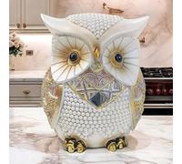 BZHIB Colorful 3.8 x 4.7 Inch Resin Owl Statue, Cute Owl Figurine for Desk & Shelf Decor, Home & Office Decoration, Tabletop Ornament for Living Room & Bedroom (White, One Size)