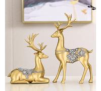 BZHIB Holiday Reindeer Decor Christmas Deer Figurine Set of 2,Standing And Sitting Reindeer Resin Sculpture,Holiday And Christmas Decoration for Home Christmas Deer Table Centerpieces Supplies,Gold 1