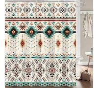 Bzhilja Aztec Shower Curtain for Bathroom,Southwestern Native Tribal Navajo American Ethnic Abstract Triangular Geometric Vintage Bath Curtains,Boho Fabric Bathroom Decor Set with Hooks,47x64 Beige