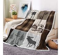 Bzhilja Cabin Rustic Throw Blankets, Bear Deer Country Hunting Wild Animal Lodge Cozy Warm Bed Couch Blanket, Plaid Check Adventure White Fleece Flannel Throws to Decorate The Room and Bedroom