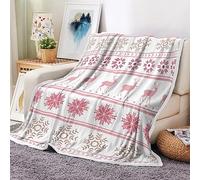 Bzhilja Christmas Throw Blanket, Merry Xmas Deer Elks Holiday Fleece Cozy Warm Bed Couch Blanket, Pink Snowflakes White Fleece Flannel Throws to Decorate The Room and Bedroom
