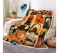 Bzhilja Patchwork Plaid Halloween Pattern Throw Blanket Vintage Flannel Throws and Blankets Cozy Warm Blanket for Couch Bed Living Room Halloween Party Holiday Home Decor for Family Friends